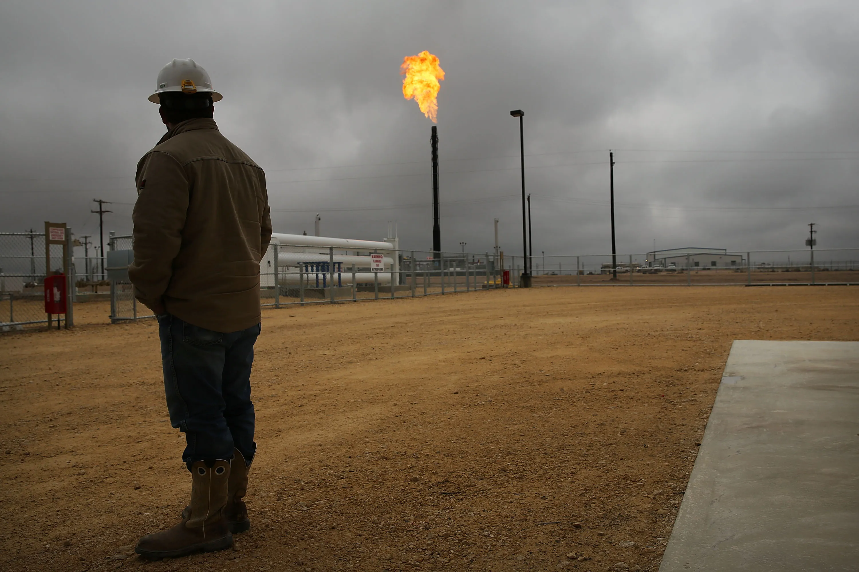 Flared natural gas is burned off at Apache Corporations operations at the Deadwood natural gas plant in the Permian Basin.