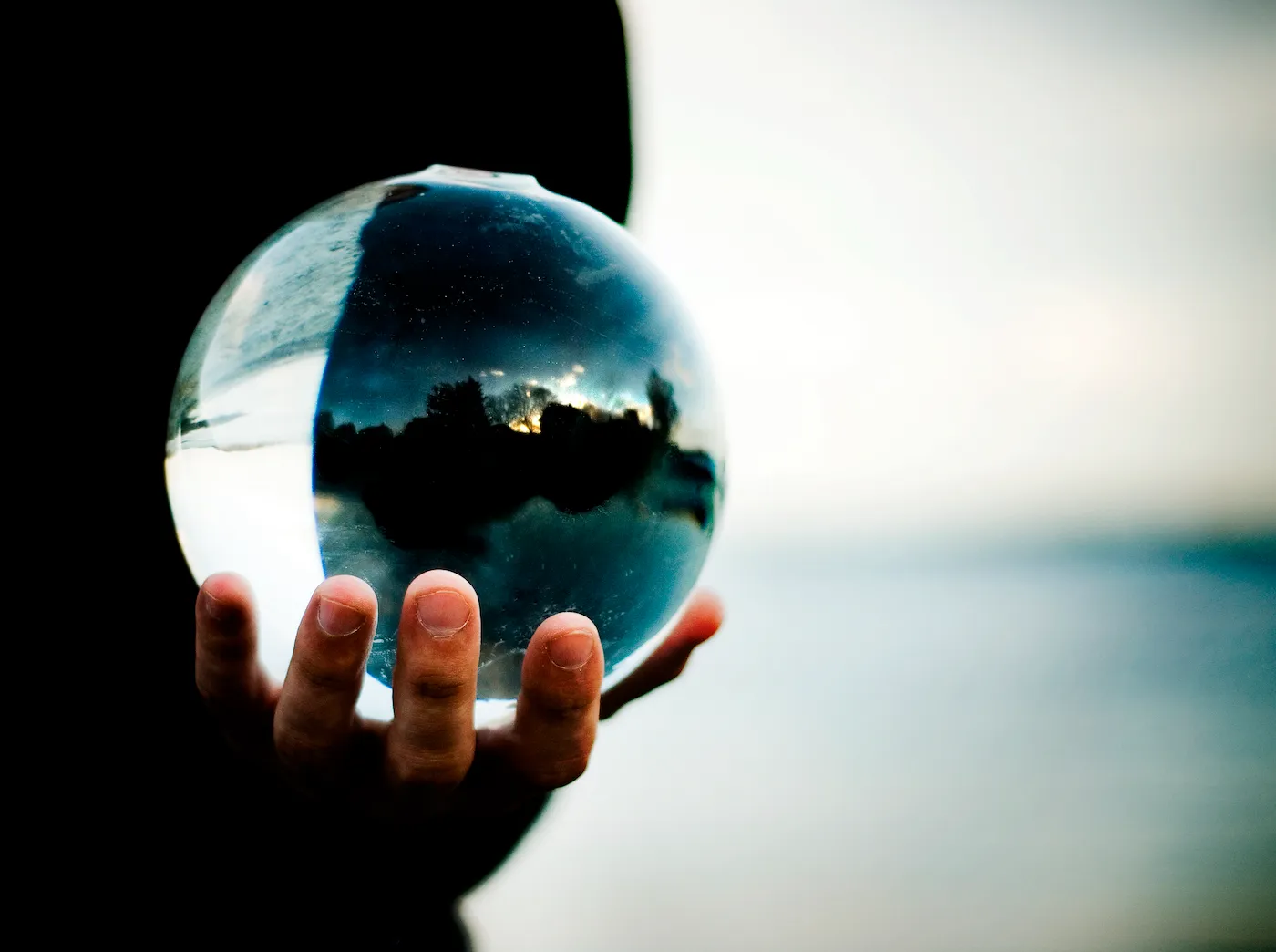 a hand holding a crystal ball