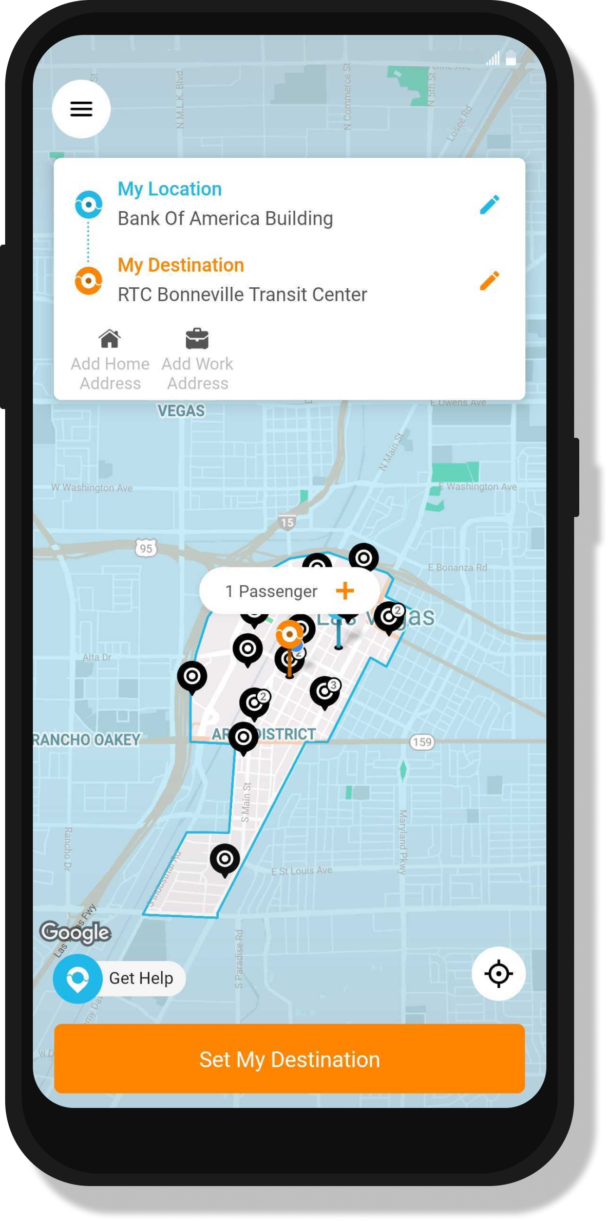 Set Destination on Via app for Motional vehicle