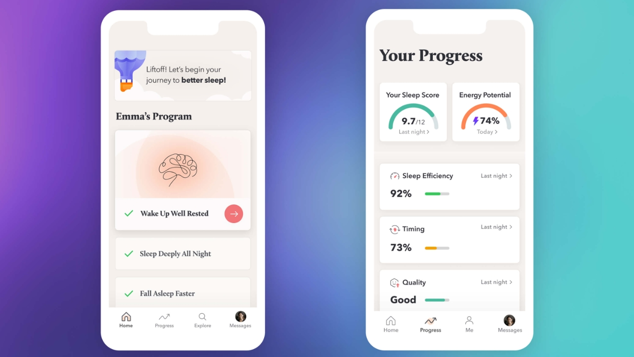 Sleep Reset app on 2 smartphone screens