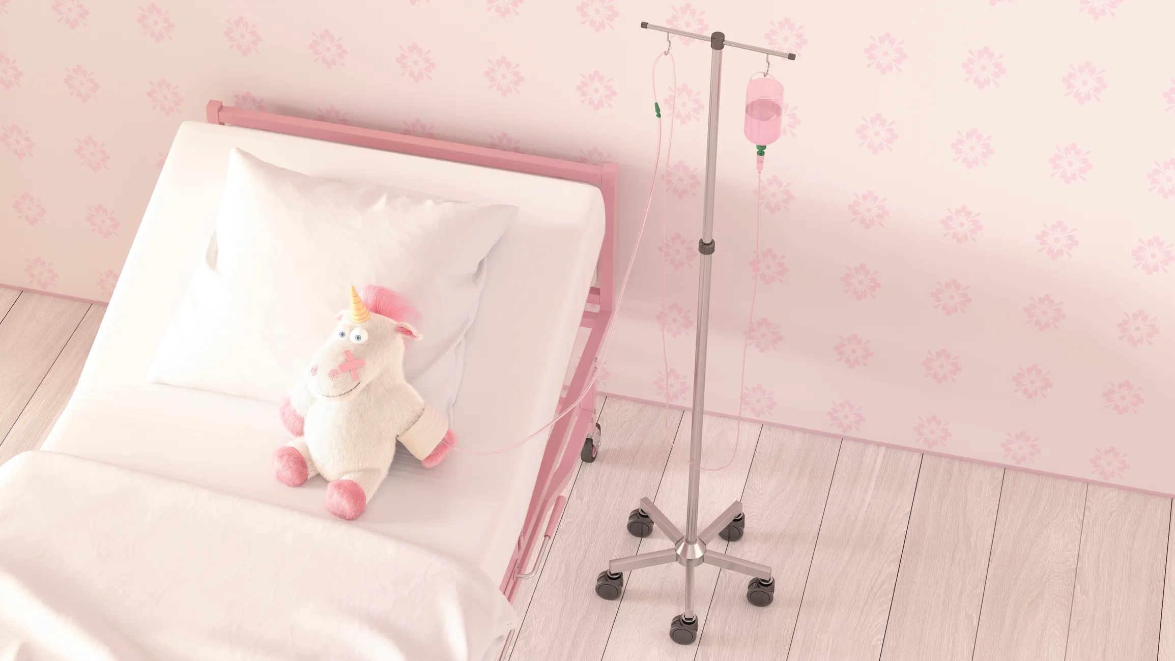 unicorn doll on a hospital bed; digital health unicorns problems layoffs