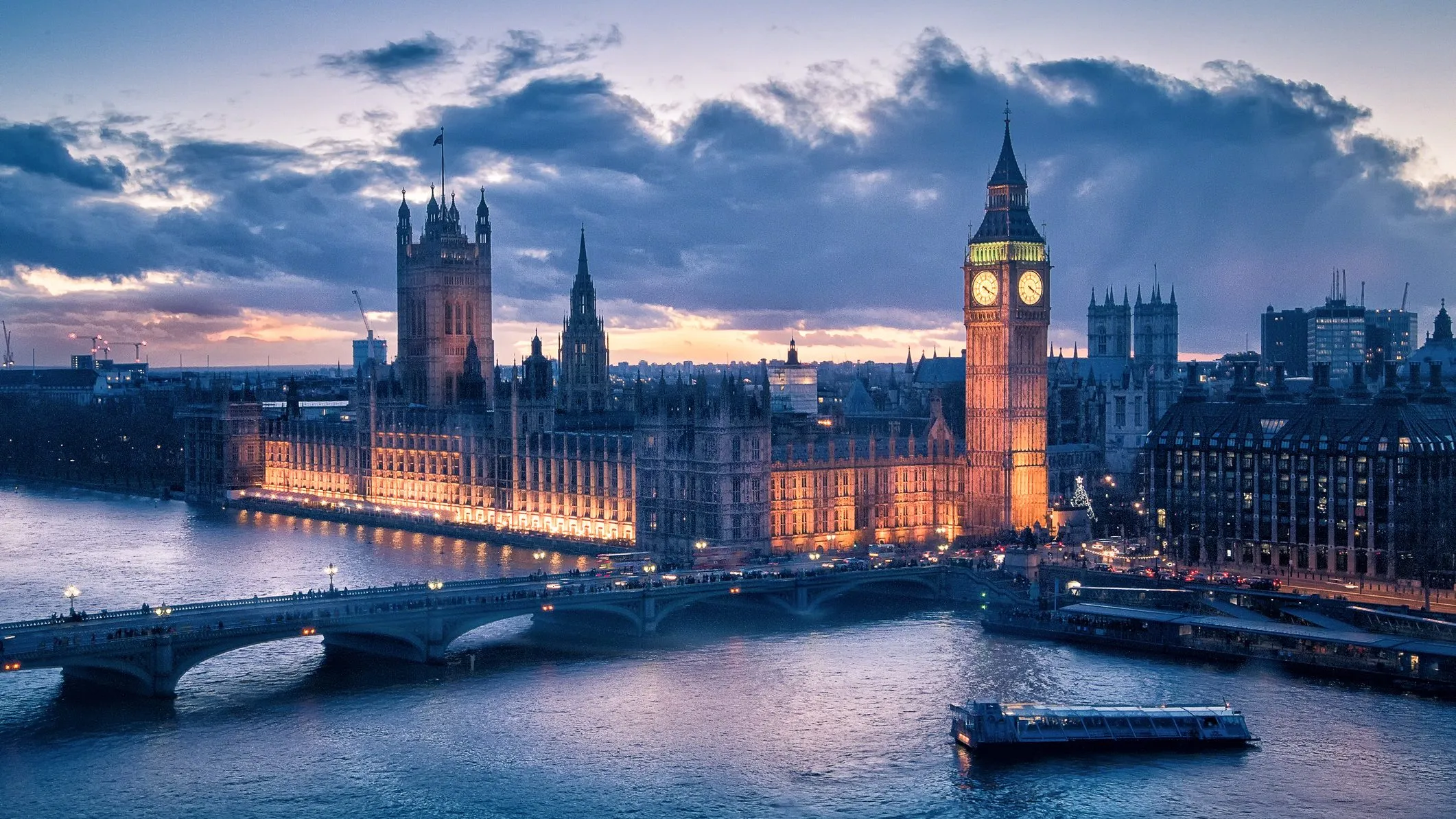 Westminster Palace at sunset.
