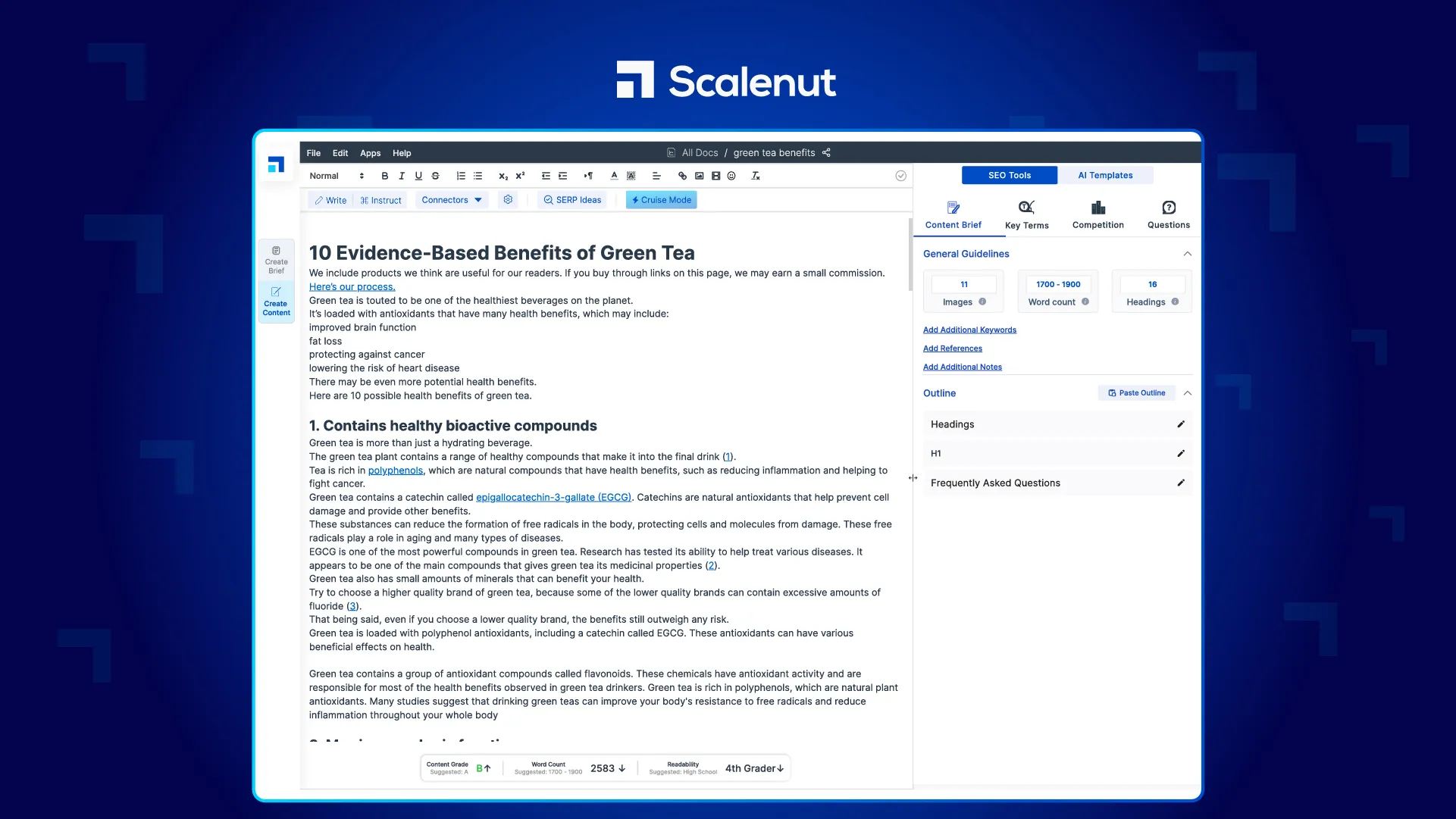 A screenshot of AI copywriter Scalenut's Editor Mode