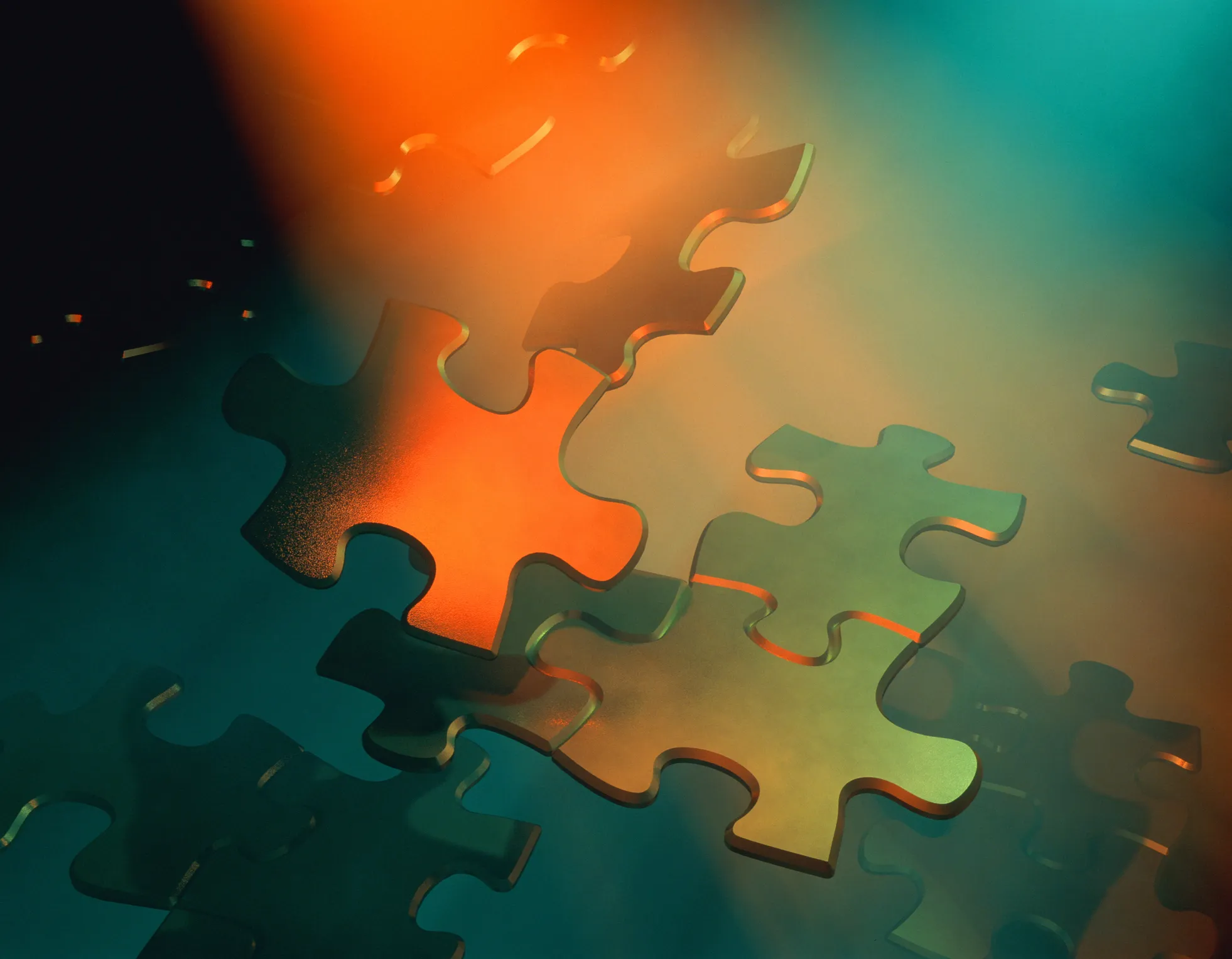 Jigsaw pieces floating.