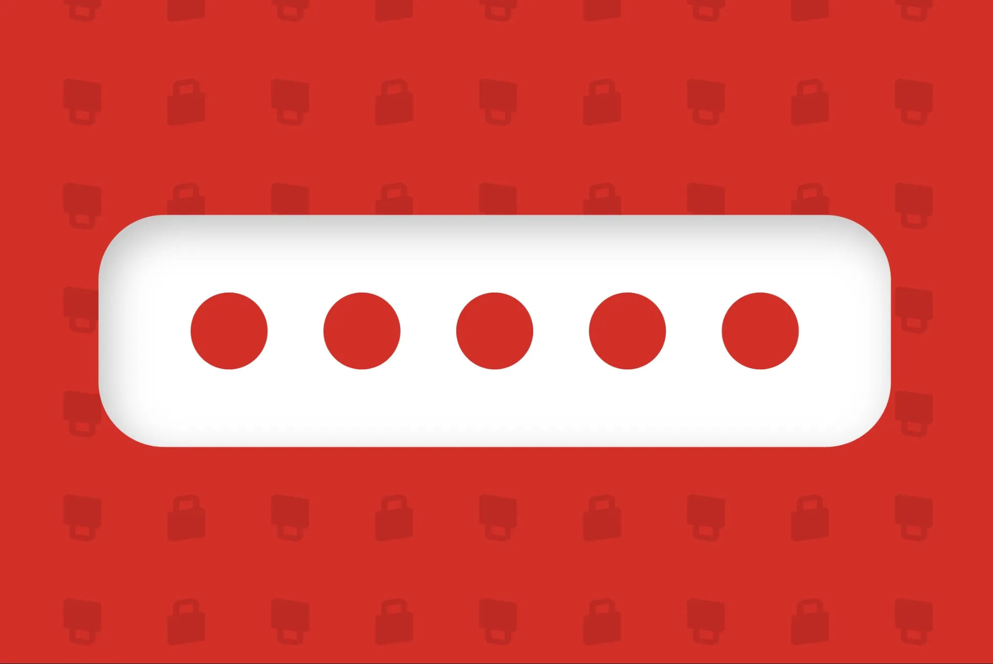 white bar with 5 red dots on red background