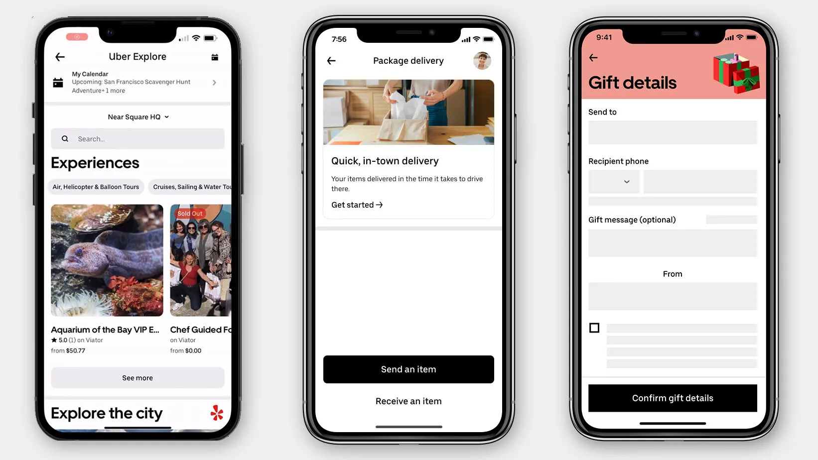 screenshots of three new uber features