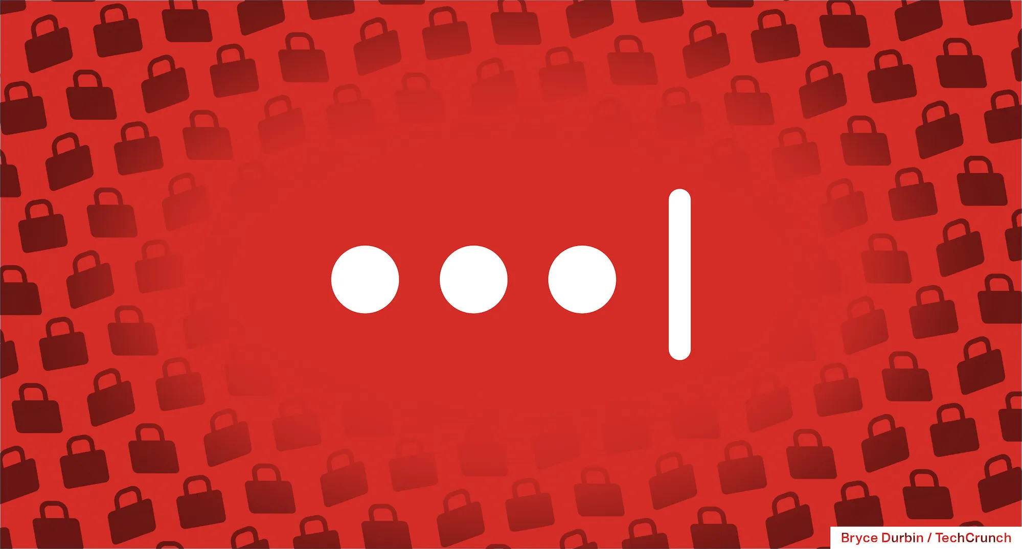 White password dots and cursor on a red background of black patterned padlocks.