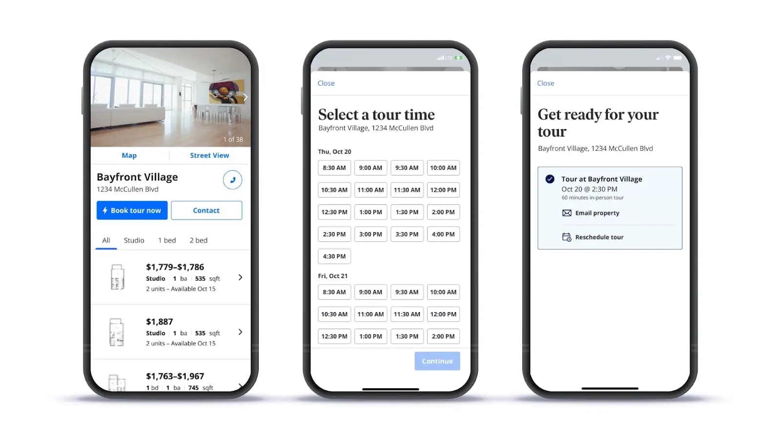 Zillow app on three smartphone screens