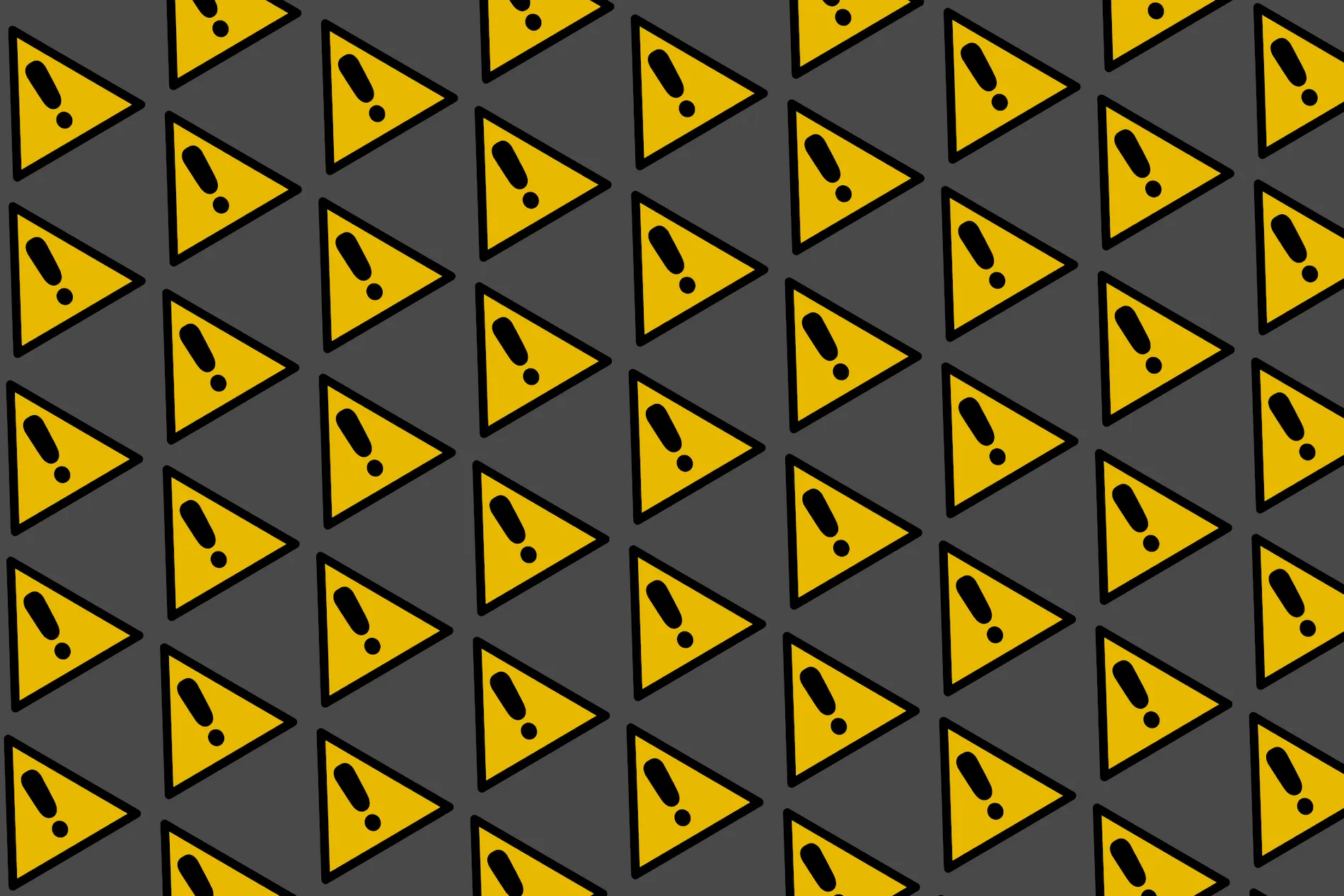 Warning signs pattern with yellow and black triangle with exclamation mark, on grey background.