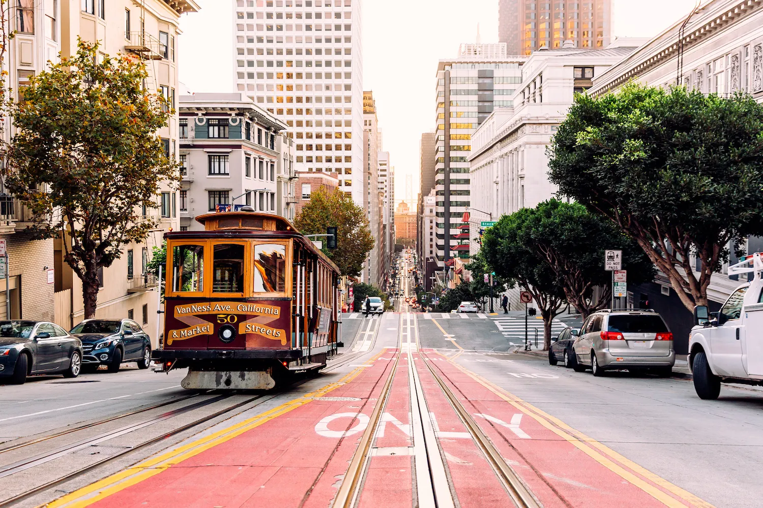 Historic cable car on the street in San Francisco, California, USA