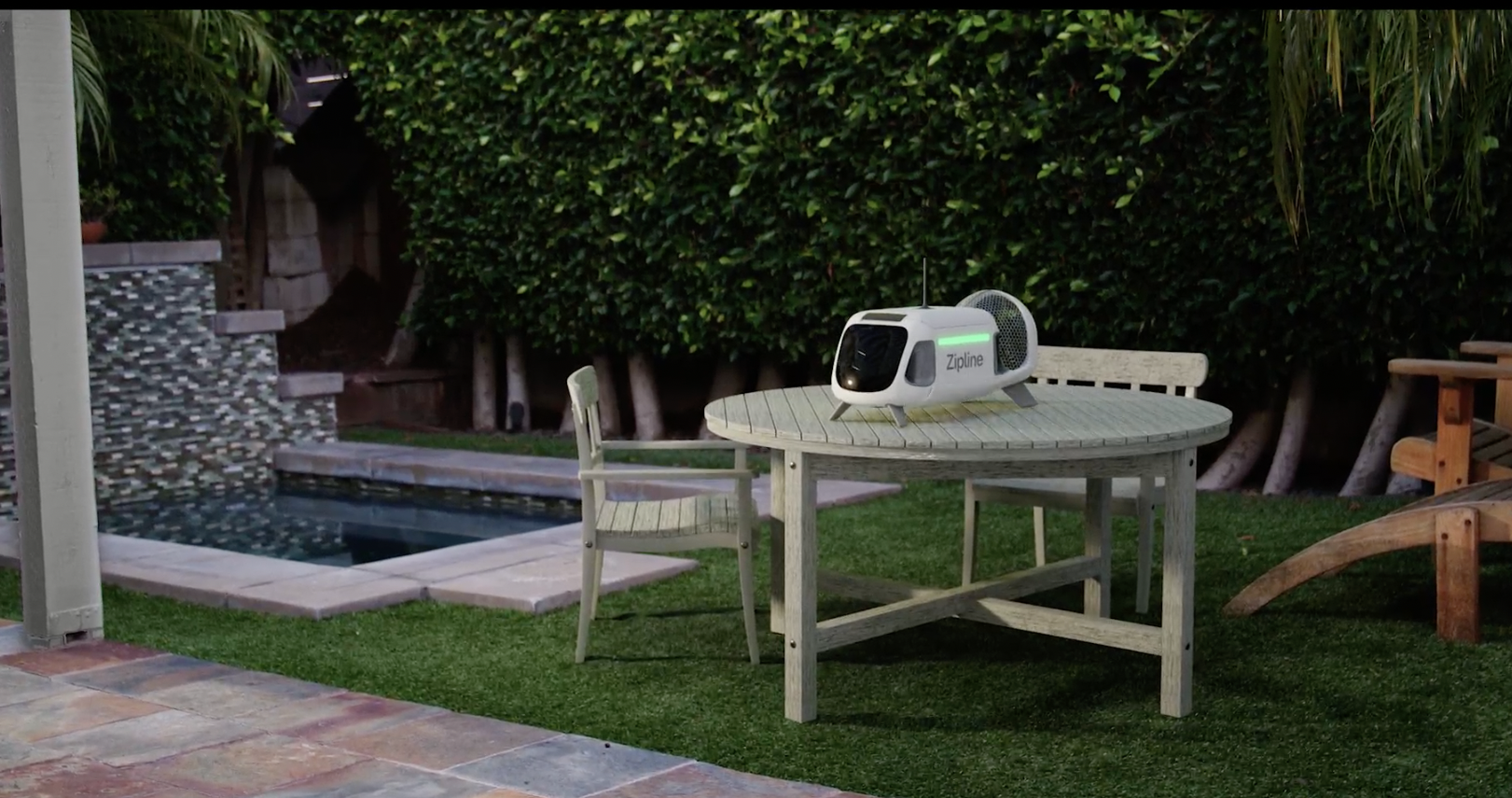 Zipline P2 droid on backyard table