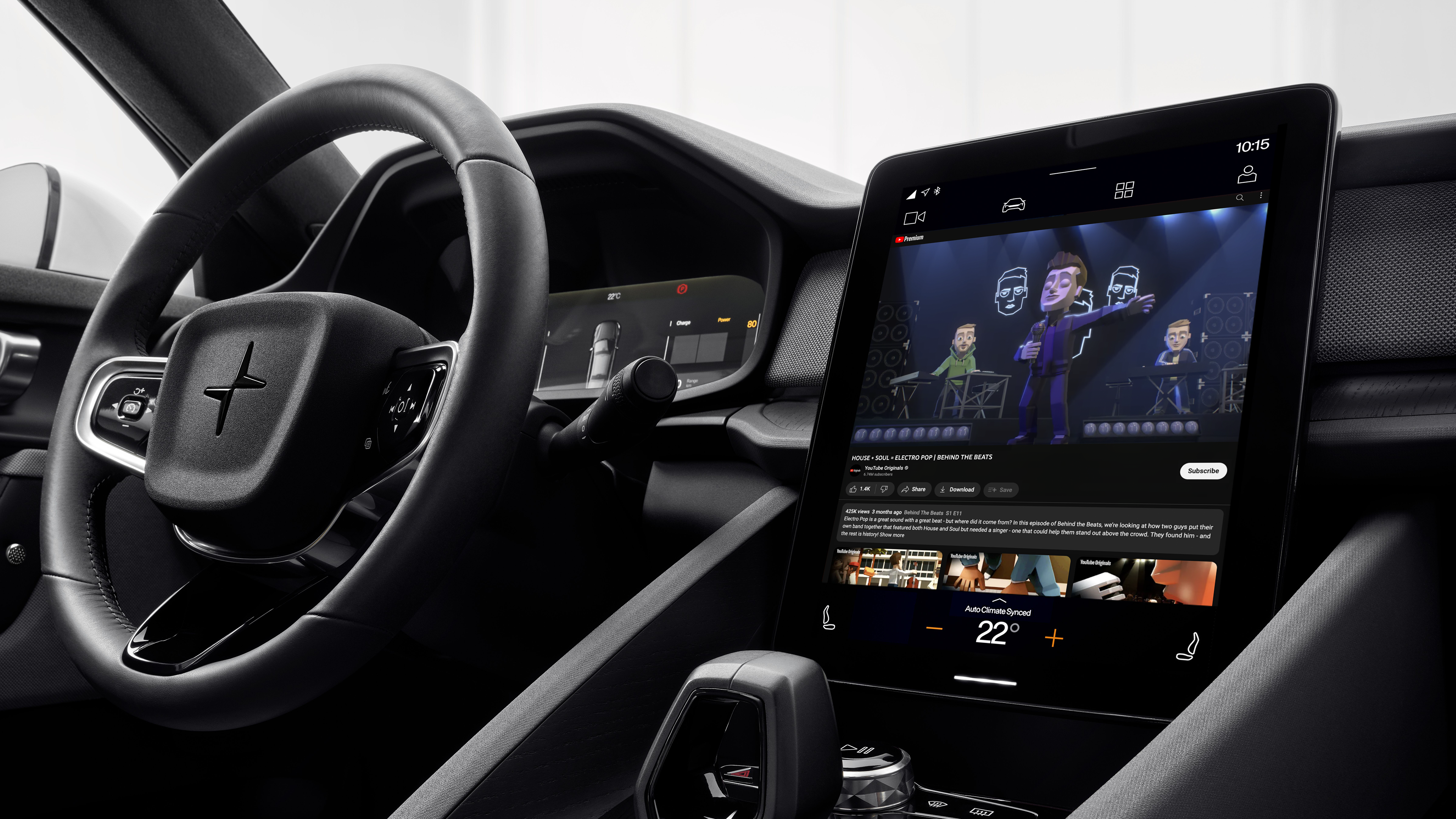 YouTube on display screen of Polestar vehicle