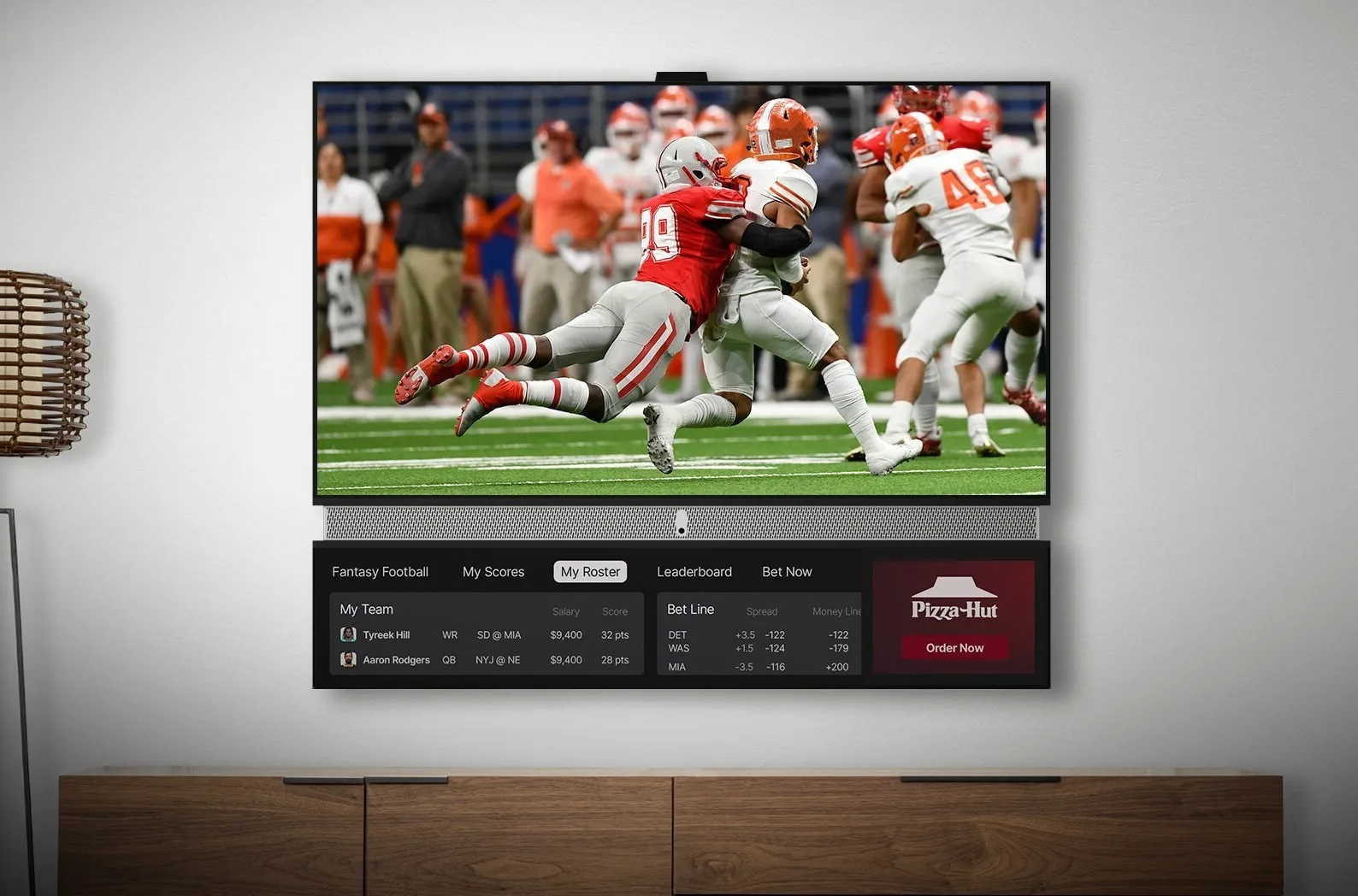 a photo of the Telly free television that's supported by ads, it has a second display under the main television screen that contains ads.