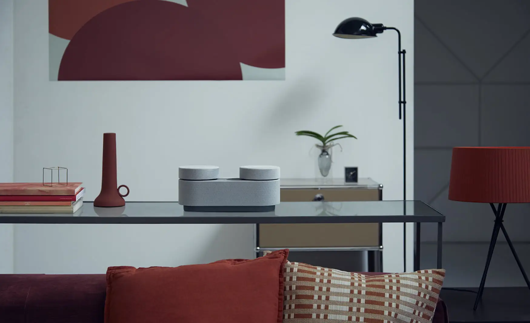 Sony’s modular speaker system on a glass table