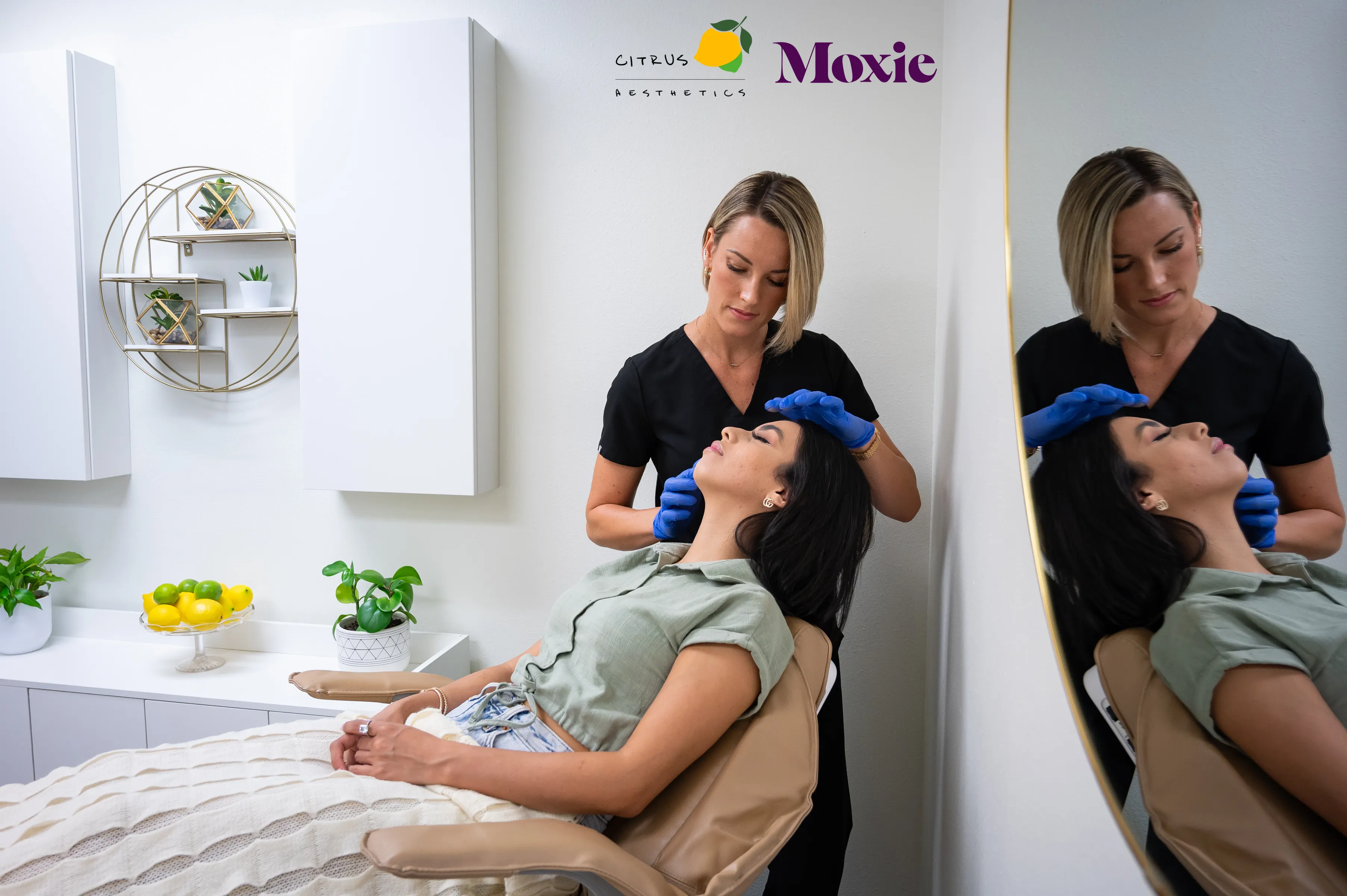 A woman administering treatment to a patient in a medspa opened with Moxie