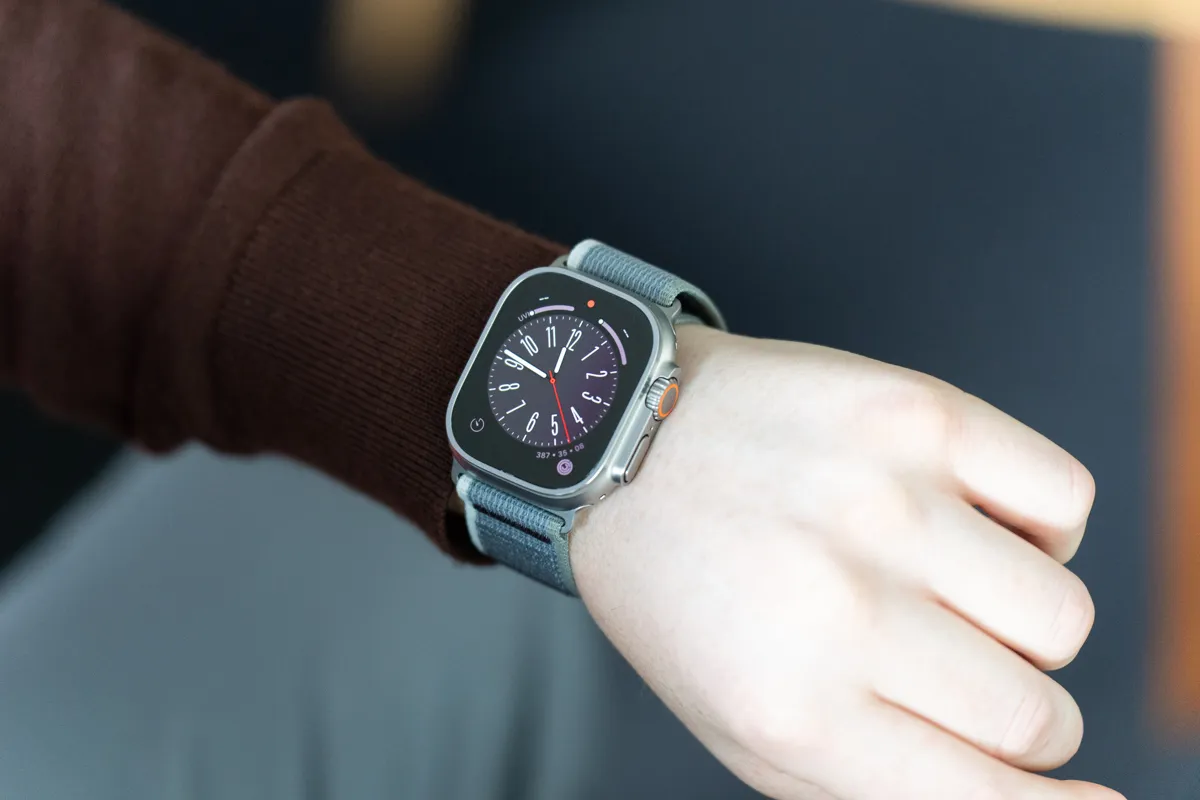 Apple Watch Ultra 2 on a wrist with a fabric band