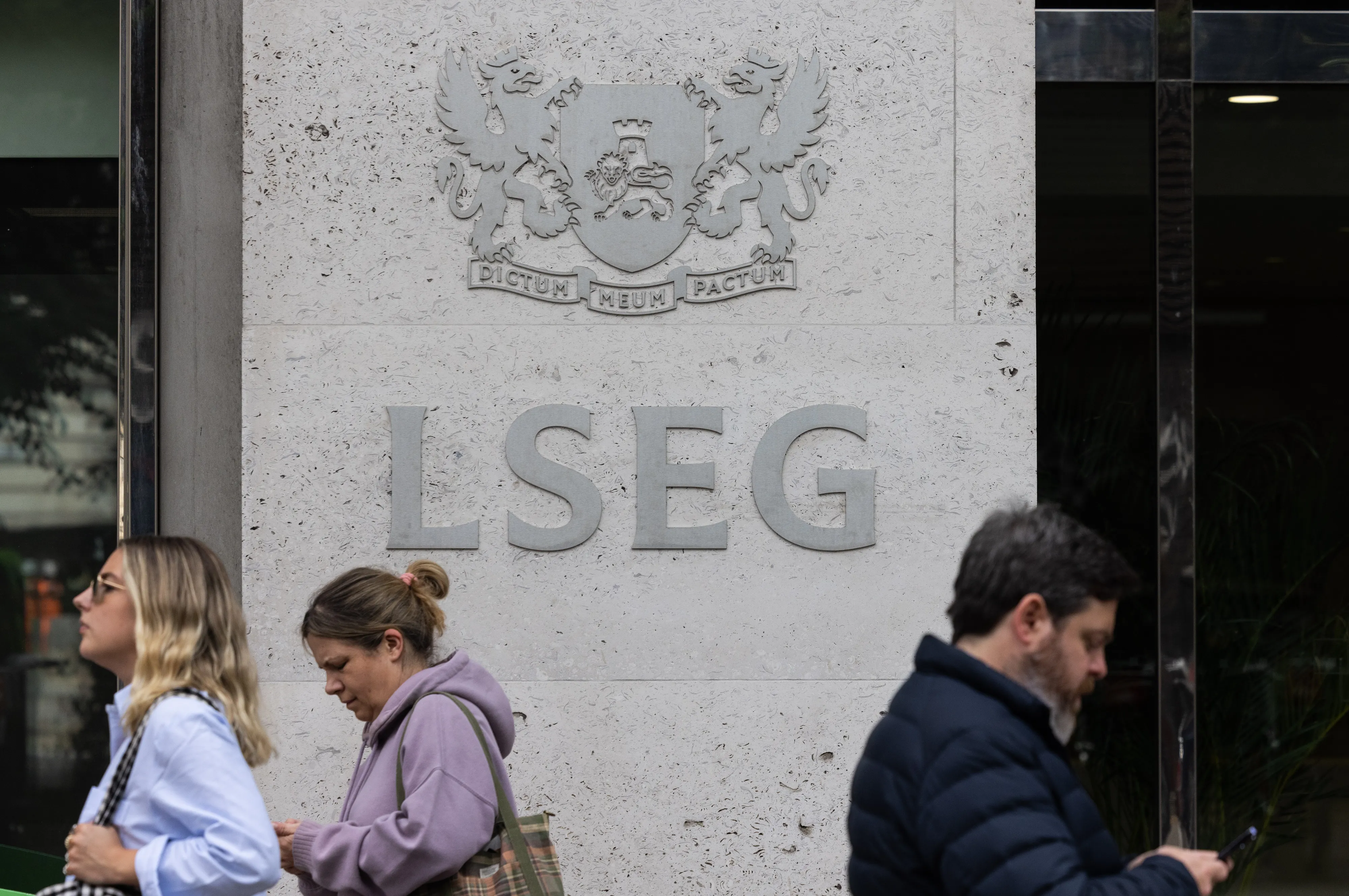 A sign on the outside of the London Stock Exchange Group offices