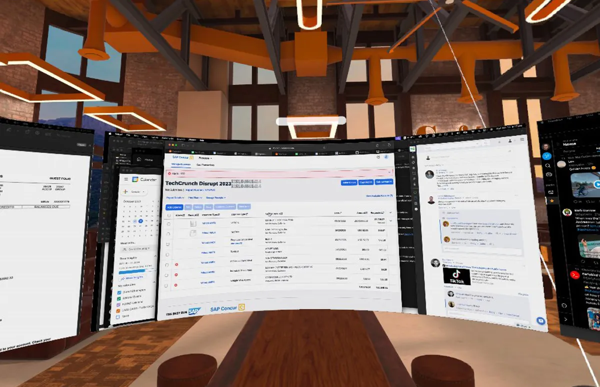 A virtual desktop setup in Meta Quest app Immersed showing a web browser window