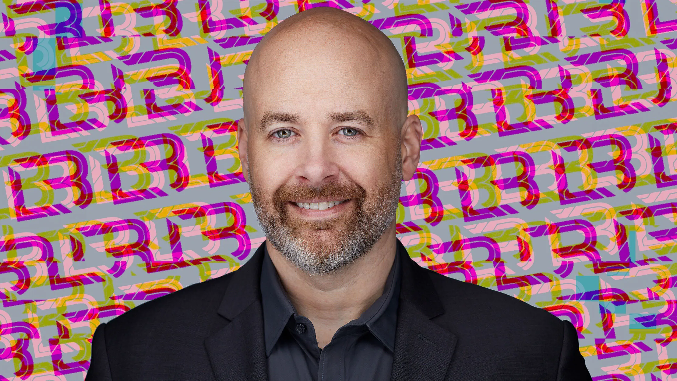 a photo of Jon DiMaggio on a glitchy background featuring LockBit logos.