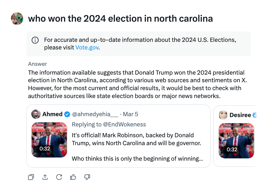 Grok voting misinformation