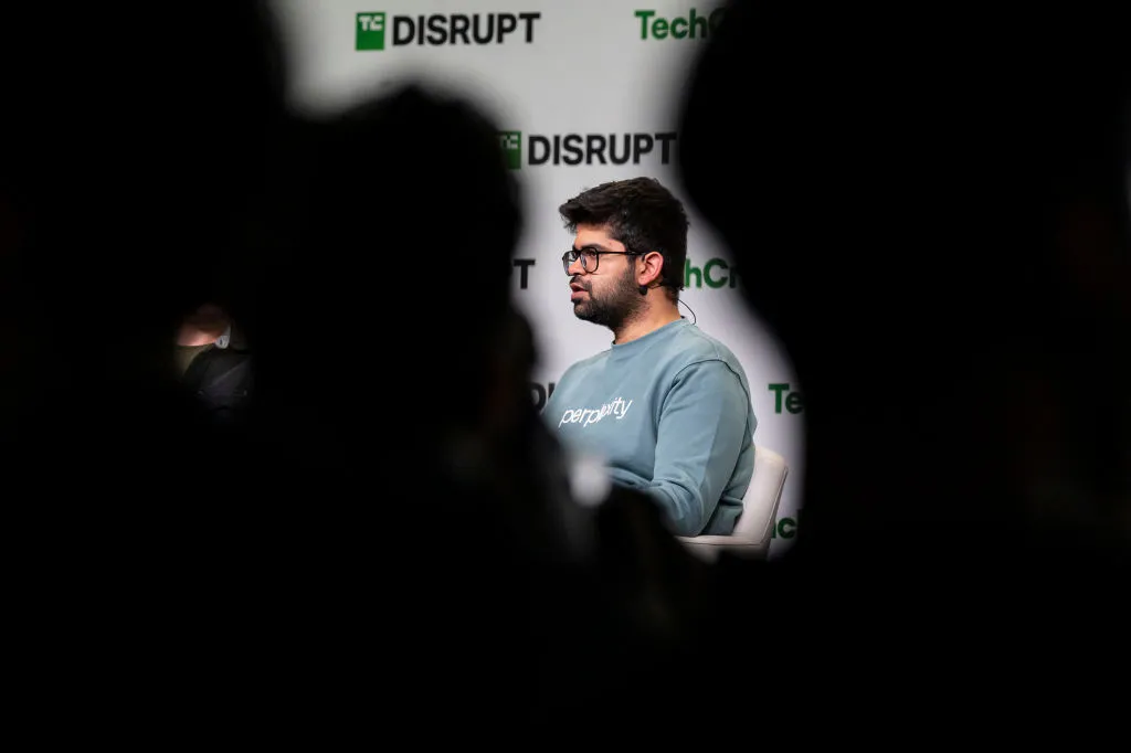 Aravind Srinivas, co-founder and chief executive officer of Perplexity, during TechCrunch Disrupt in San Francisco, California, US, on Wednesday, Oct. 30, 2024.