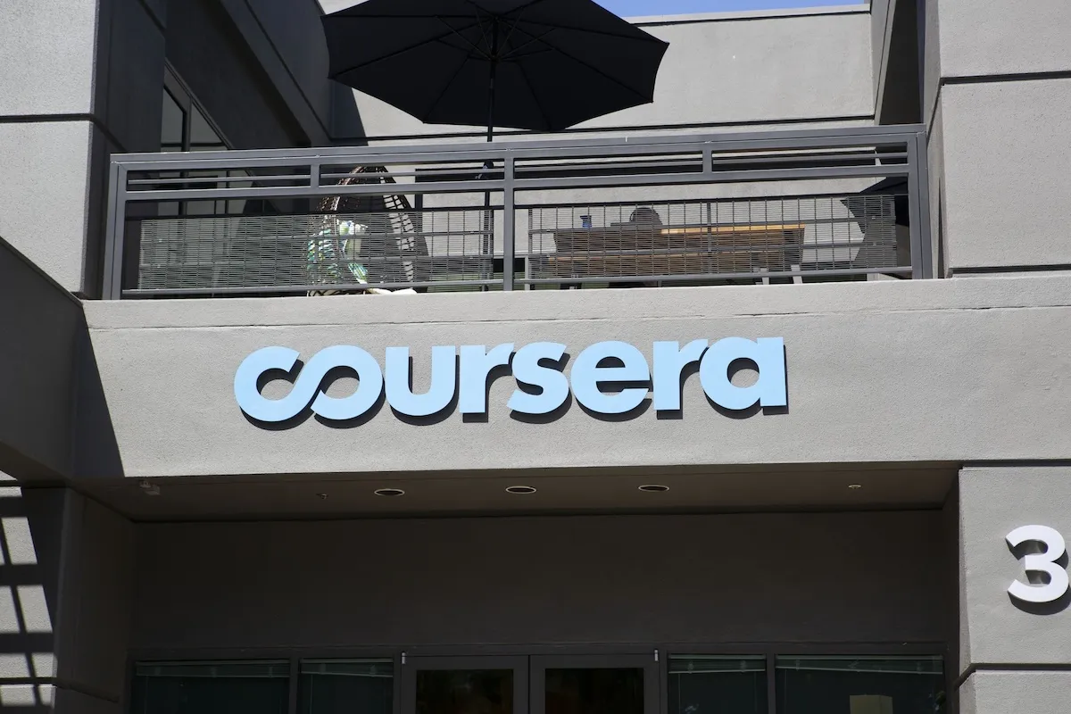 Coursera sign on office building