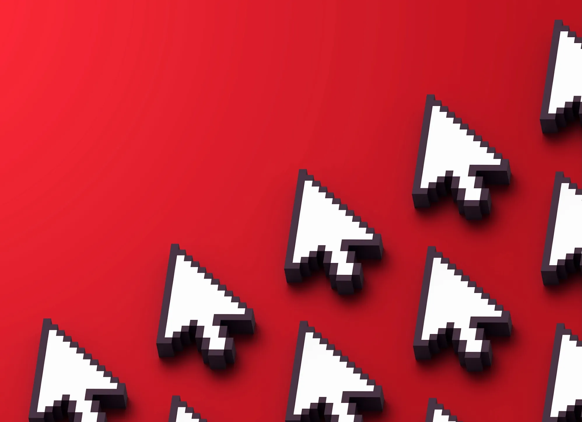 a bunch of pixelated mouse cursors on a red background